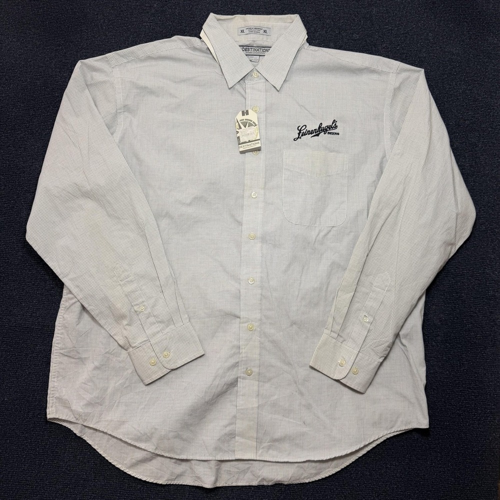 Destination Dress Shirt Mens XL White Check Wrinkle Resistant LeinenKugel Beer